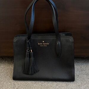 Kate Spade Rowe Black Leather Zip Satchel Crossbody Bag with Tassels